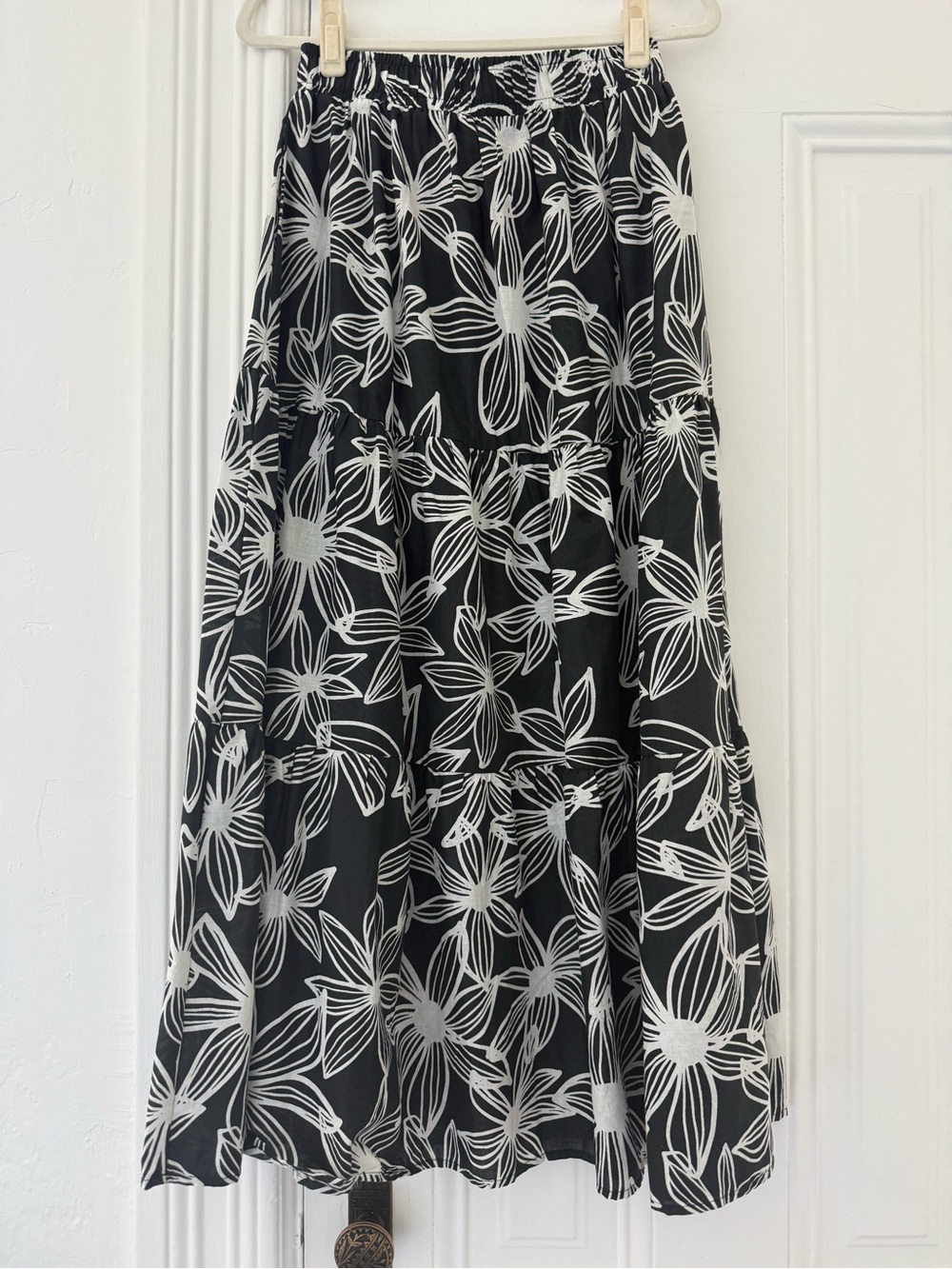 Black and White Floral Maxi Skirt - Elegant Tiered Design - Picture 2 of 6
